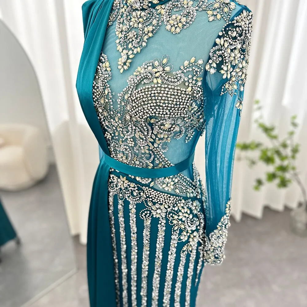 Luxury Crystal Muslim Evening Dress with Overskirt SS013