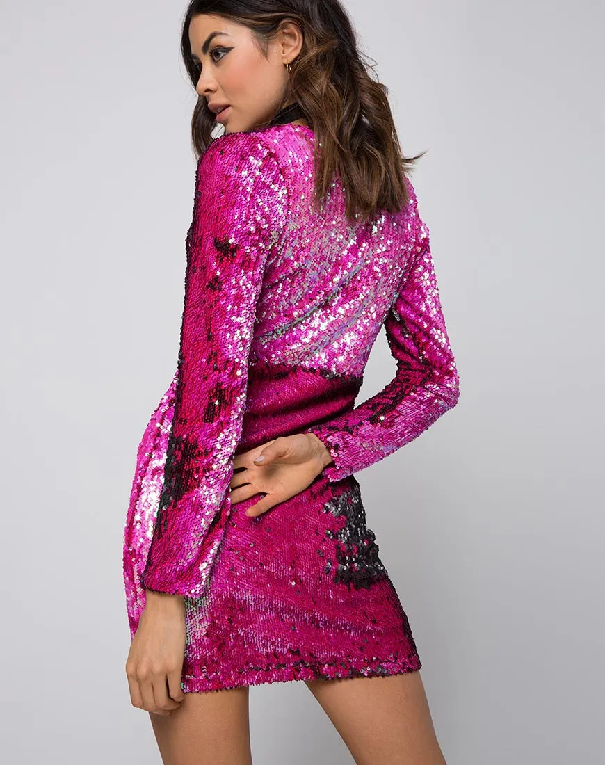 Meli Plunge Dress in Fishcale Sequin Pink