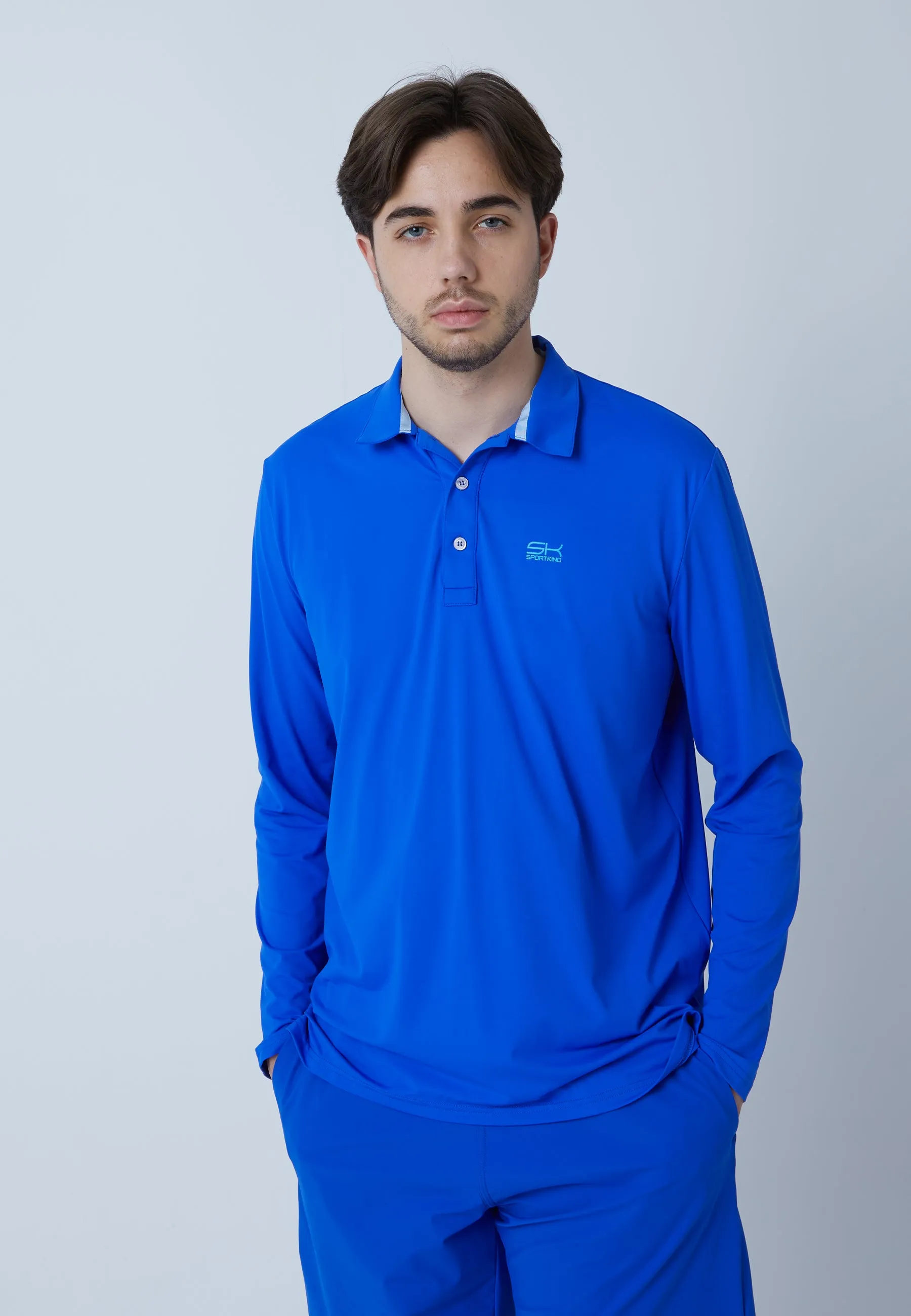 Men Tennis Longsleeve Polo Shirt, cobalt blue