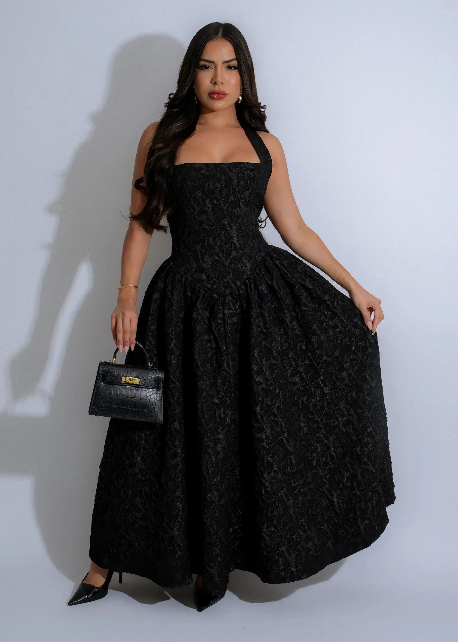 Midnight Bloom Floral Maxi Dress Black