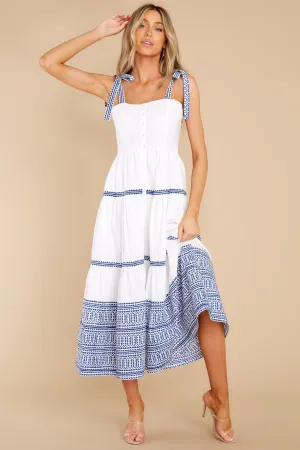 Mykonos Blue Tie Strap Button Front Midi Dress