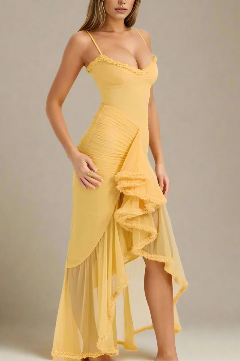 Noah Bodycon Wrap Midi Dress- Sun Yellow