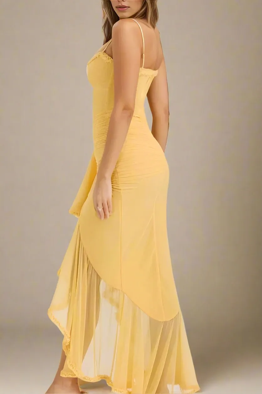 Noah Bodycon Wrap Midi Dress- Sun Yellow