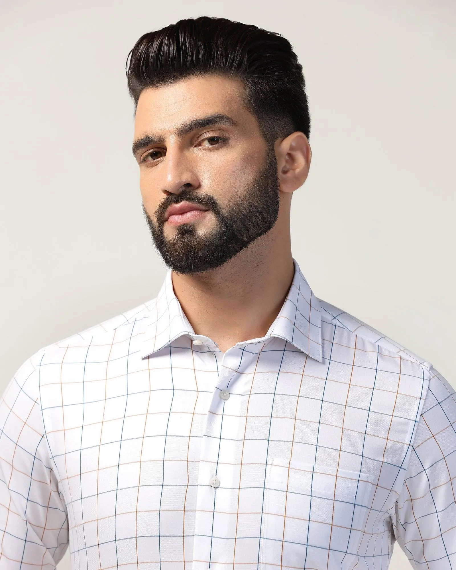 Non Iron Formal White Check Shirt - Boston