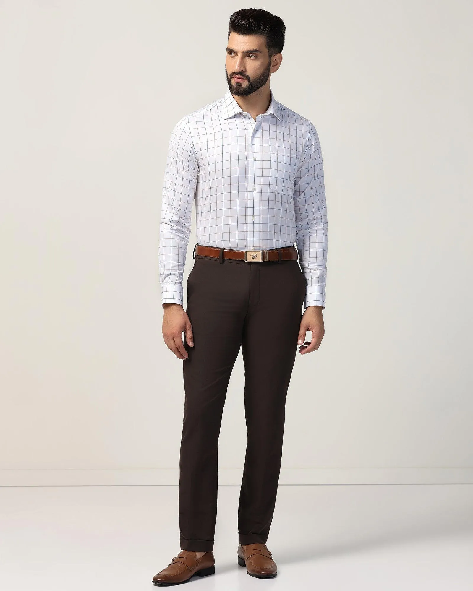 Non Iron Formal White Check Shirt - Boston