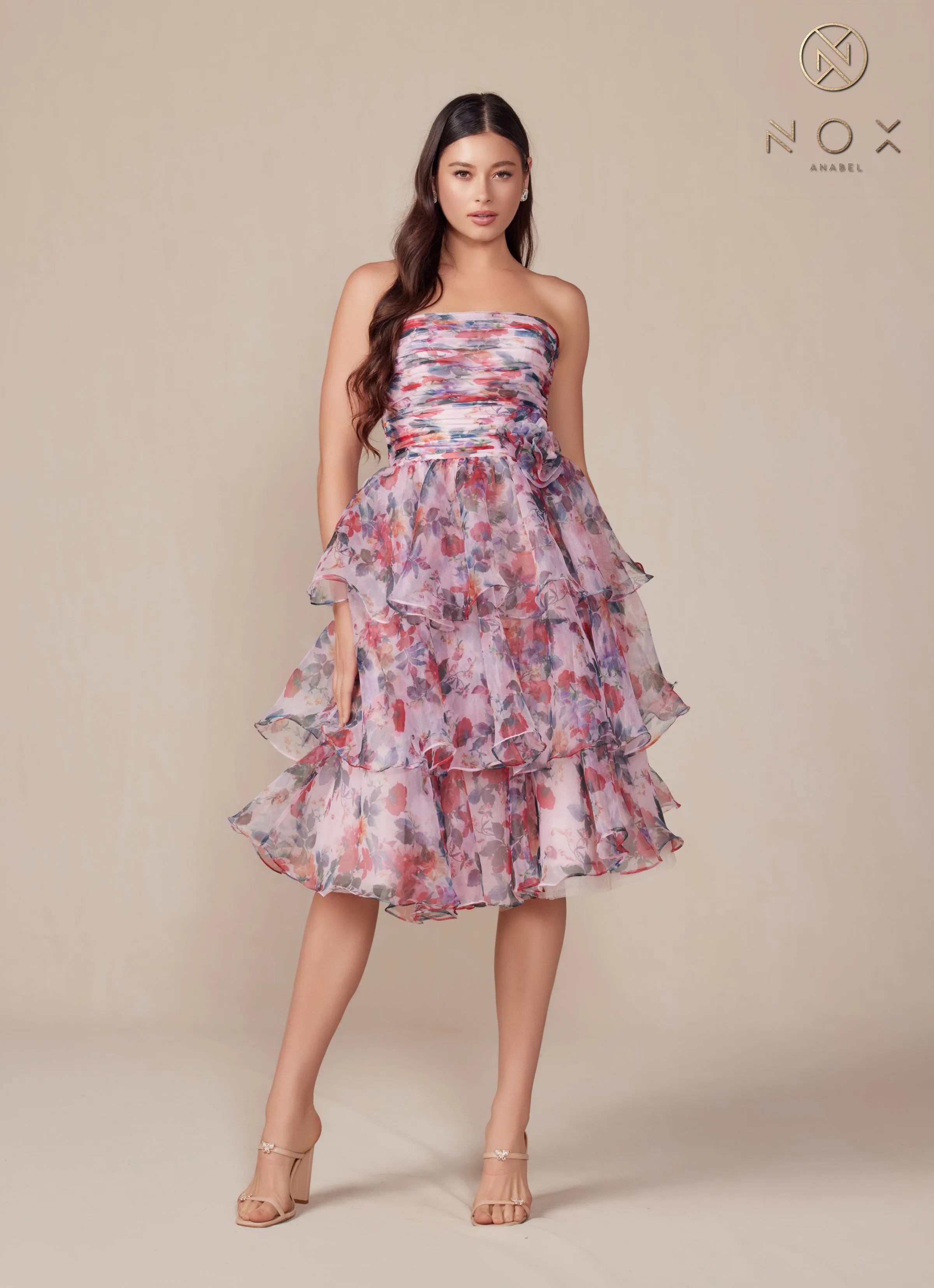 Nox Anabel Q842 Floral Print Ruffle Short Dress