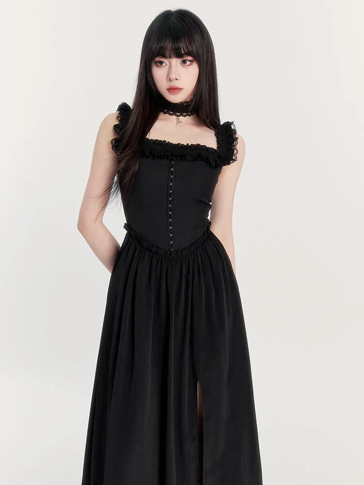 Off-Shoulder Gothic Dress with Lace Trim