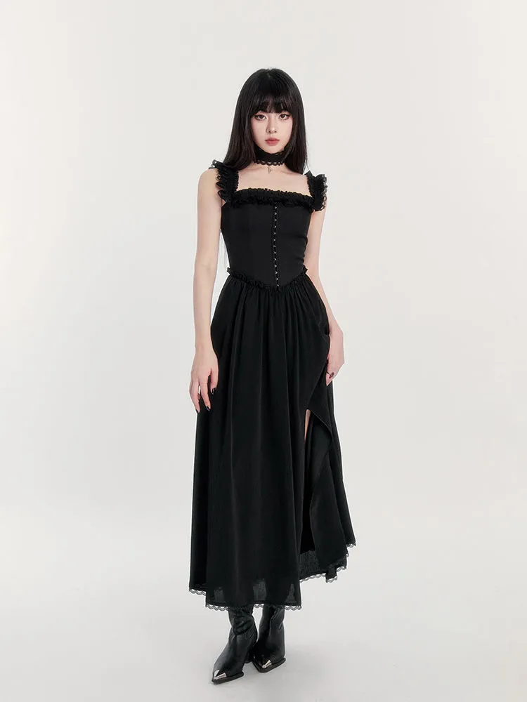 Off-Shoulder Gothic Dress with Lace Trim