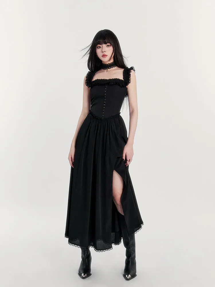 Off-Shoulder Gothic Dress with Lace Trim