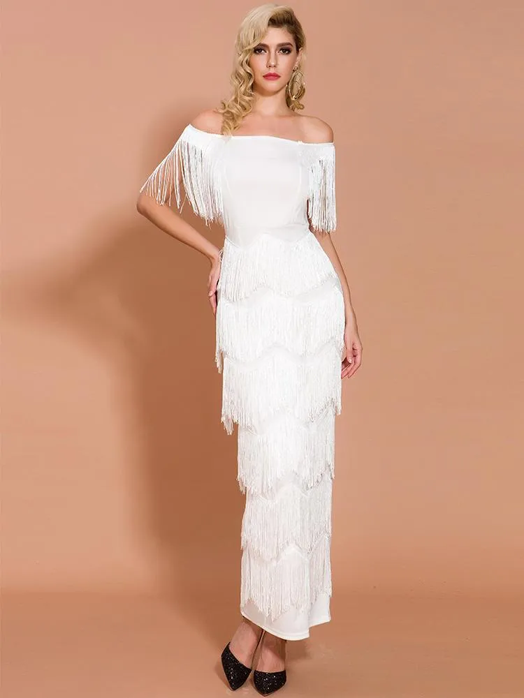 Off Shoulder Tassel White Dress