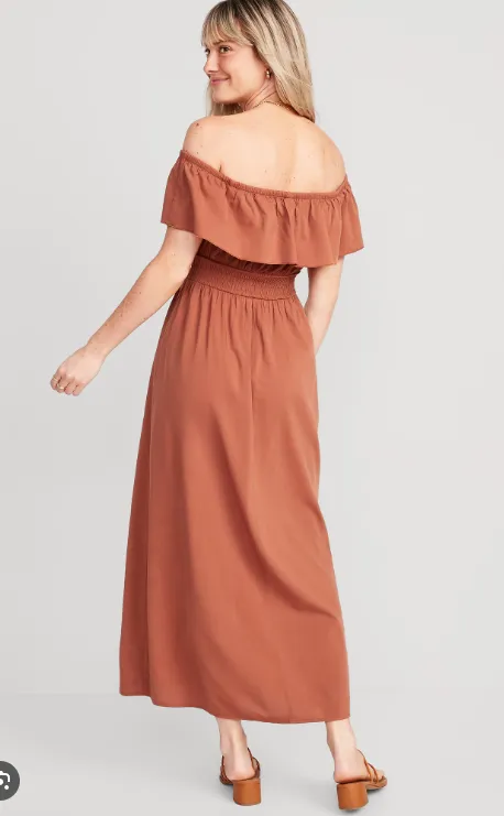 Old Navy Waist-Defined Ruffled Off-The-Shoulder Smocked Maxi Dress