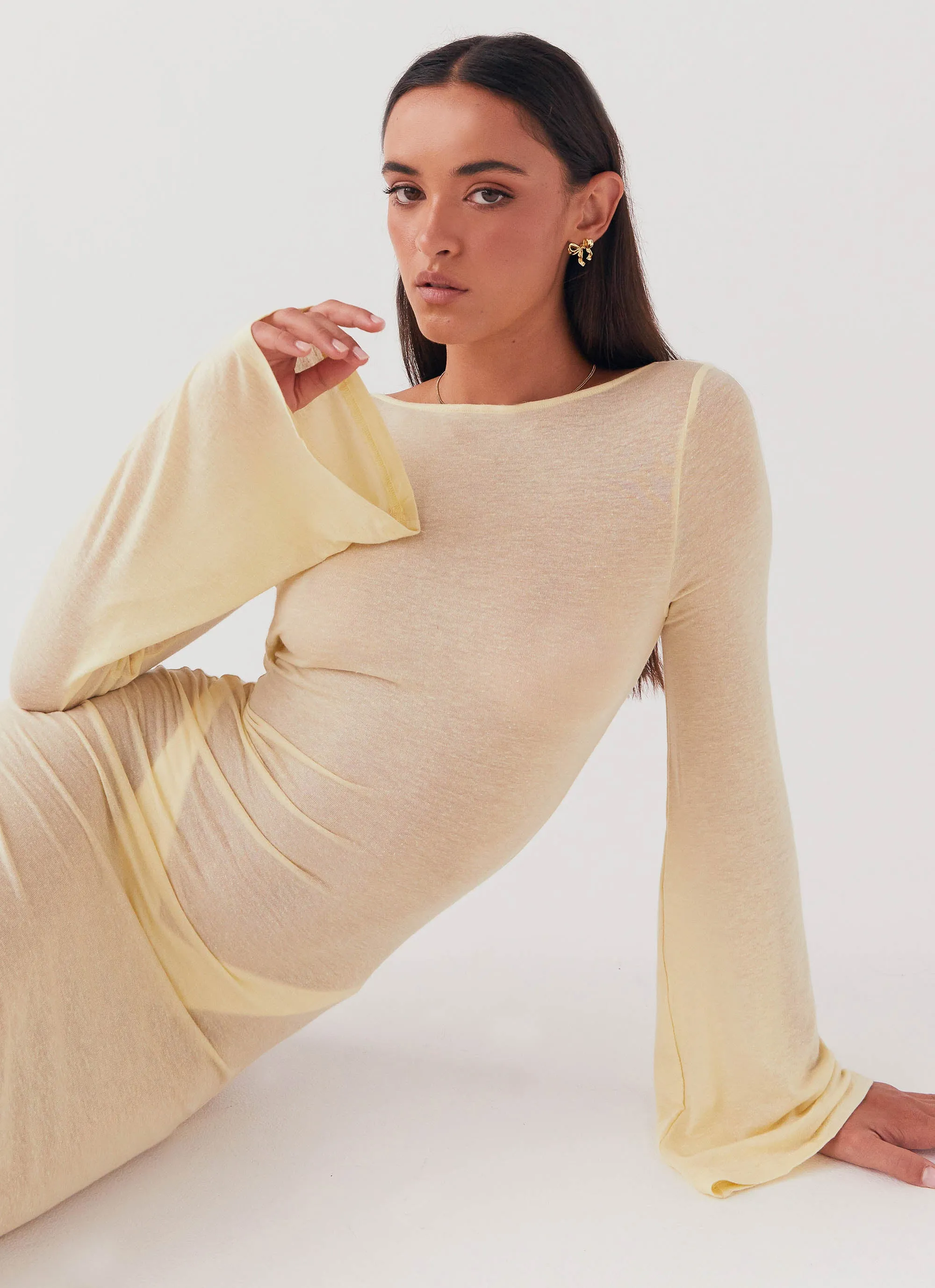 Olivia Long Sleeve Maxi Dress - Lemon