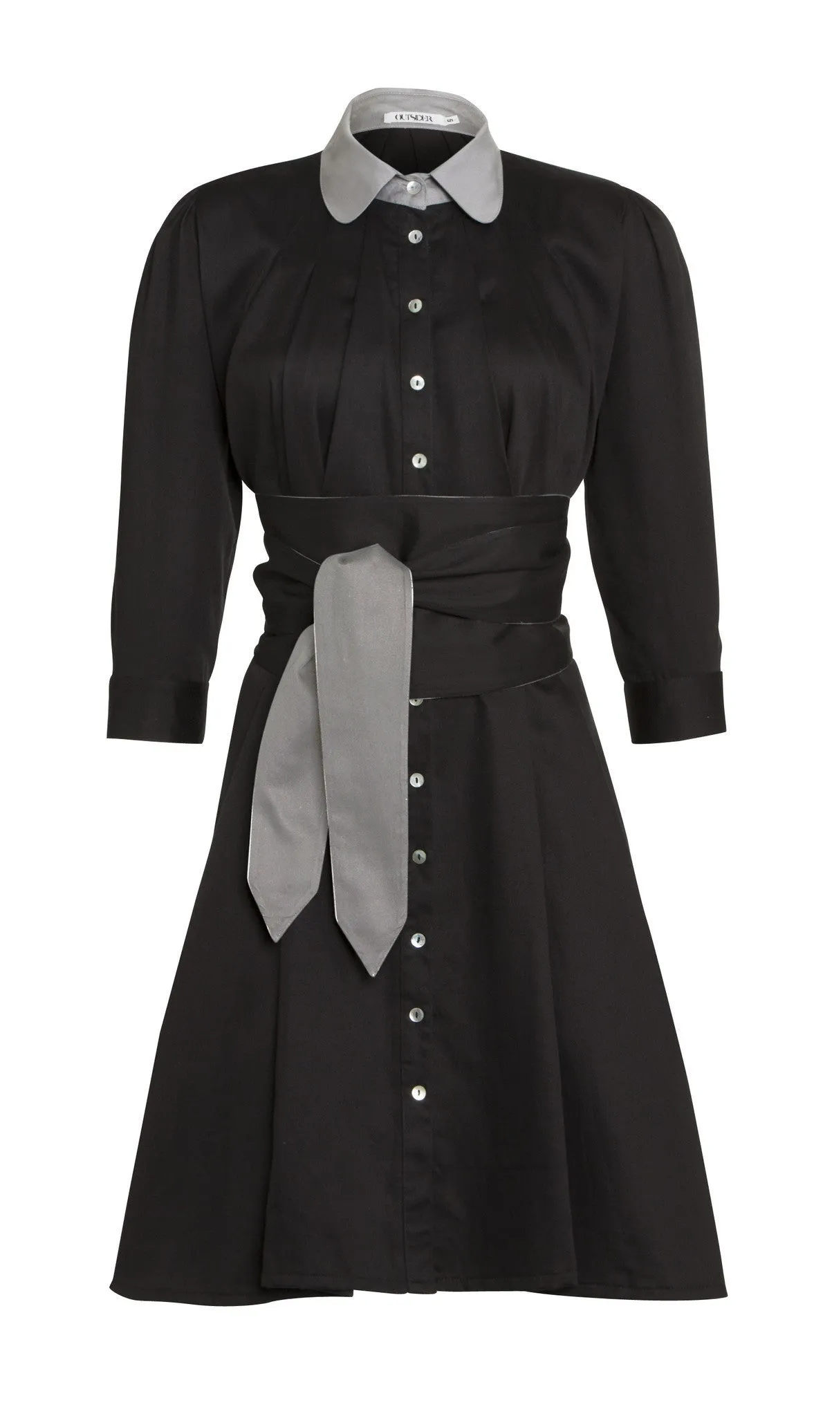 Outsider shirt dress with Obi belt in black and grey