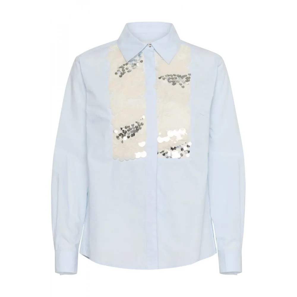 PART TWO MAYE PLEIN AIR PALE BLUE SEQUIN SHIRT