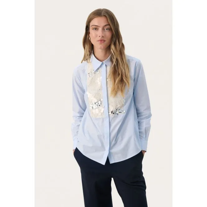 PART TWO MAYE PLEIN AIR PALE BLUE SEQUIN SHIRT