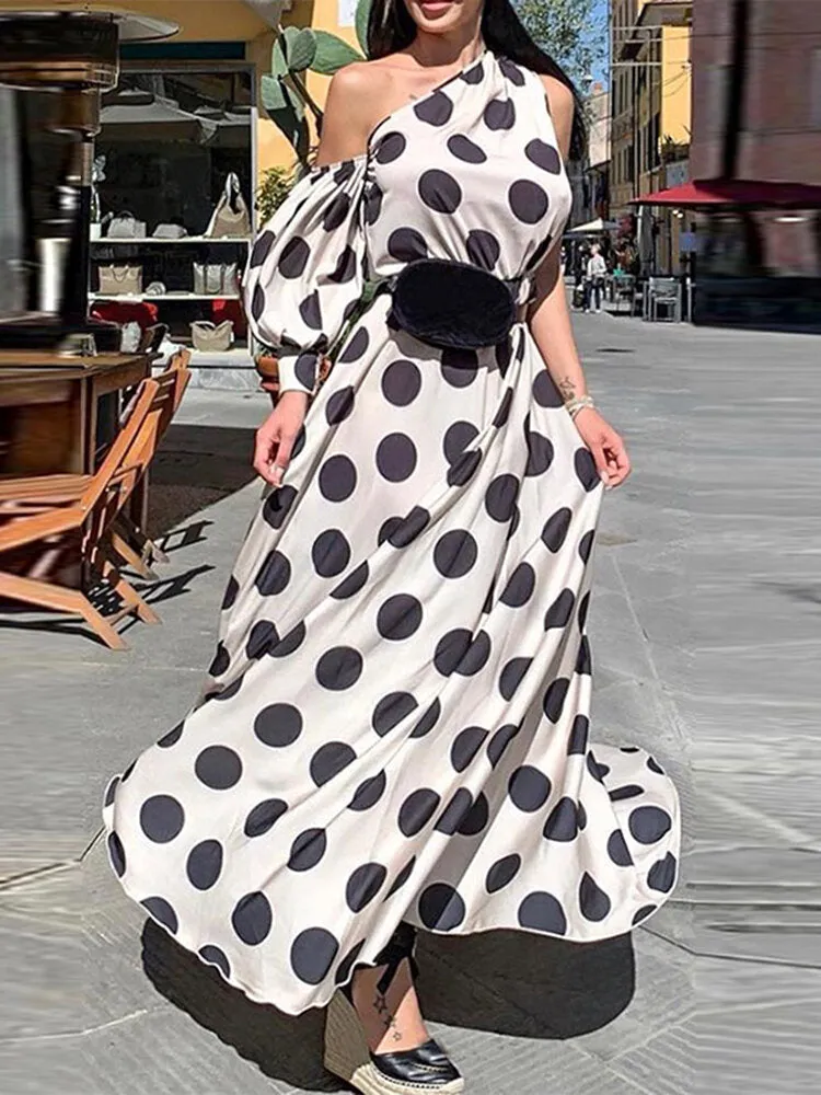 Polka Dot Strapless Leisure Casual Long Sleeve Dress For Women