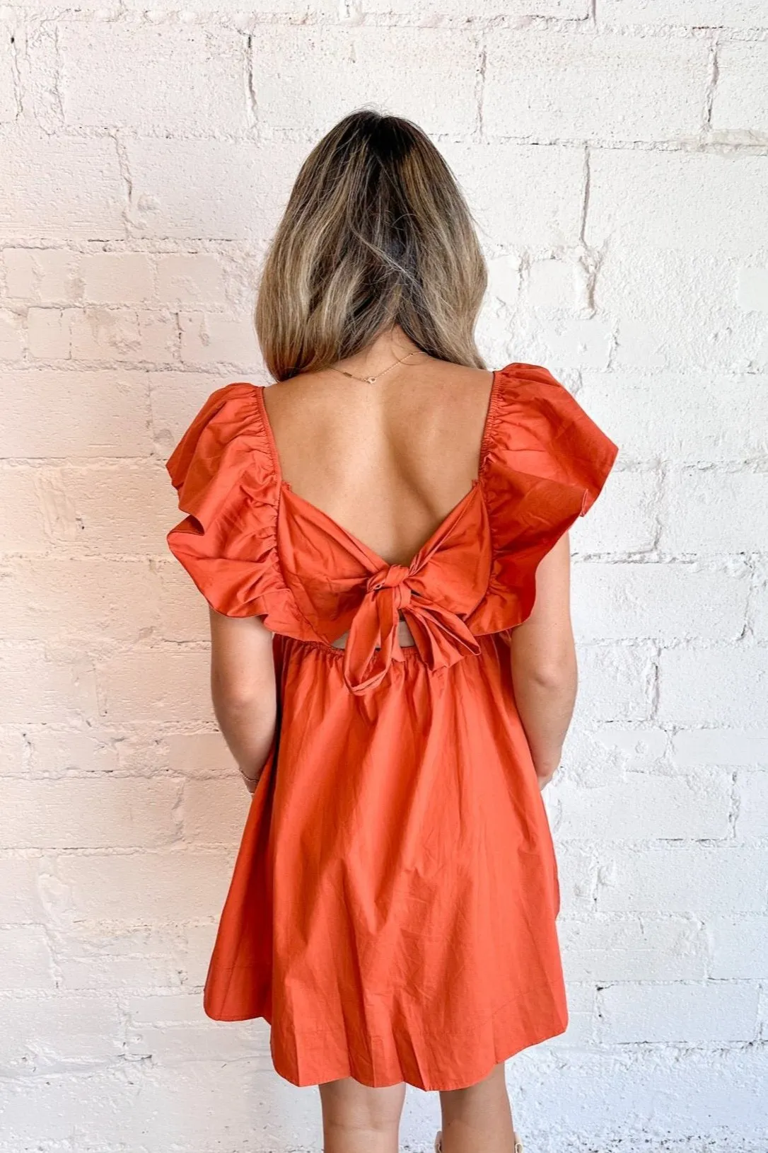 Poplin Ruffle Sleeve Tie Back Dress