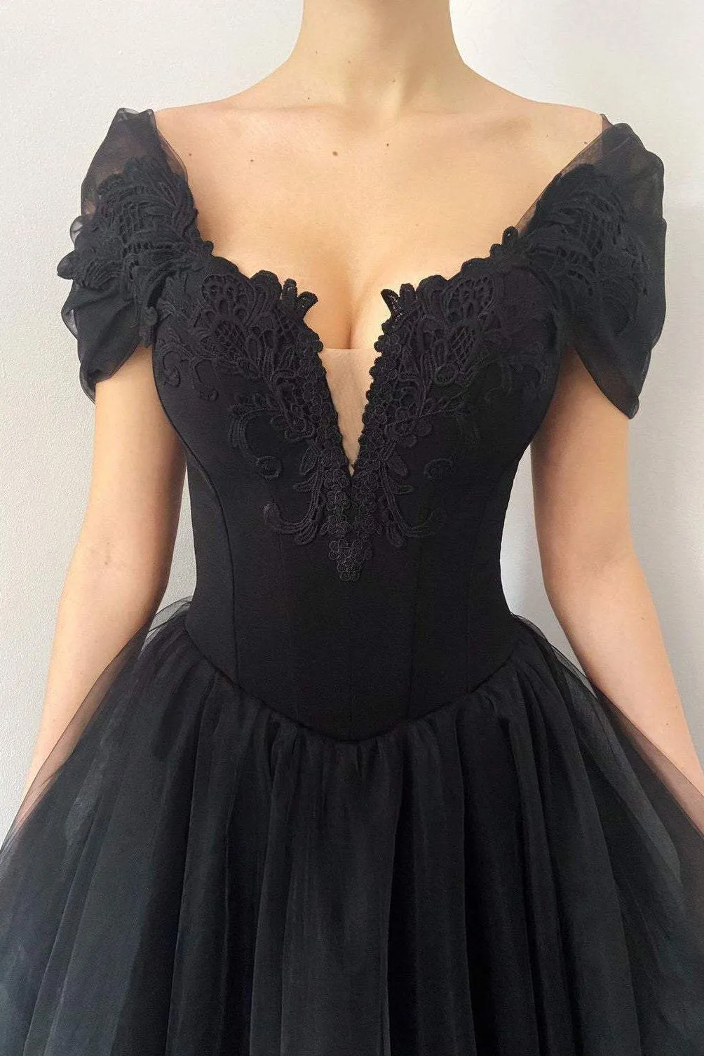 Princess Black Gothic Corset Tulle Prom Dress,Elegant Black Formal Gown