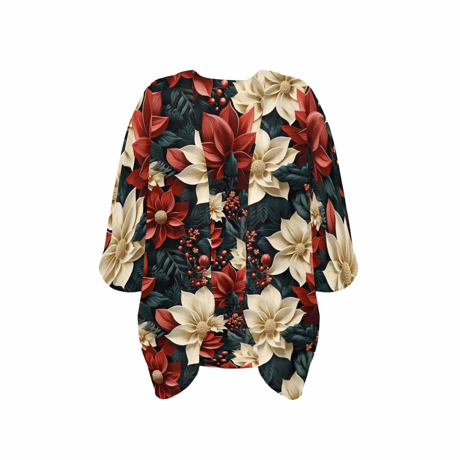 Red Poinsettia Women's Kimono Chiffon Cover Up