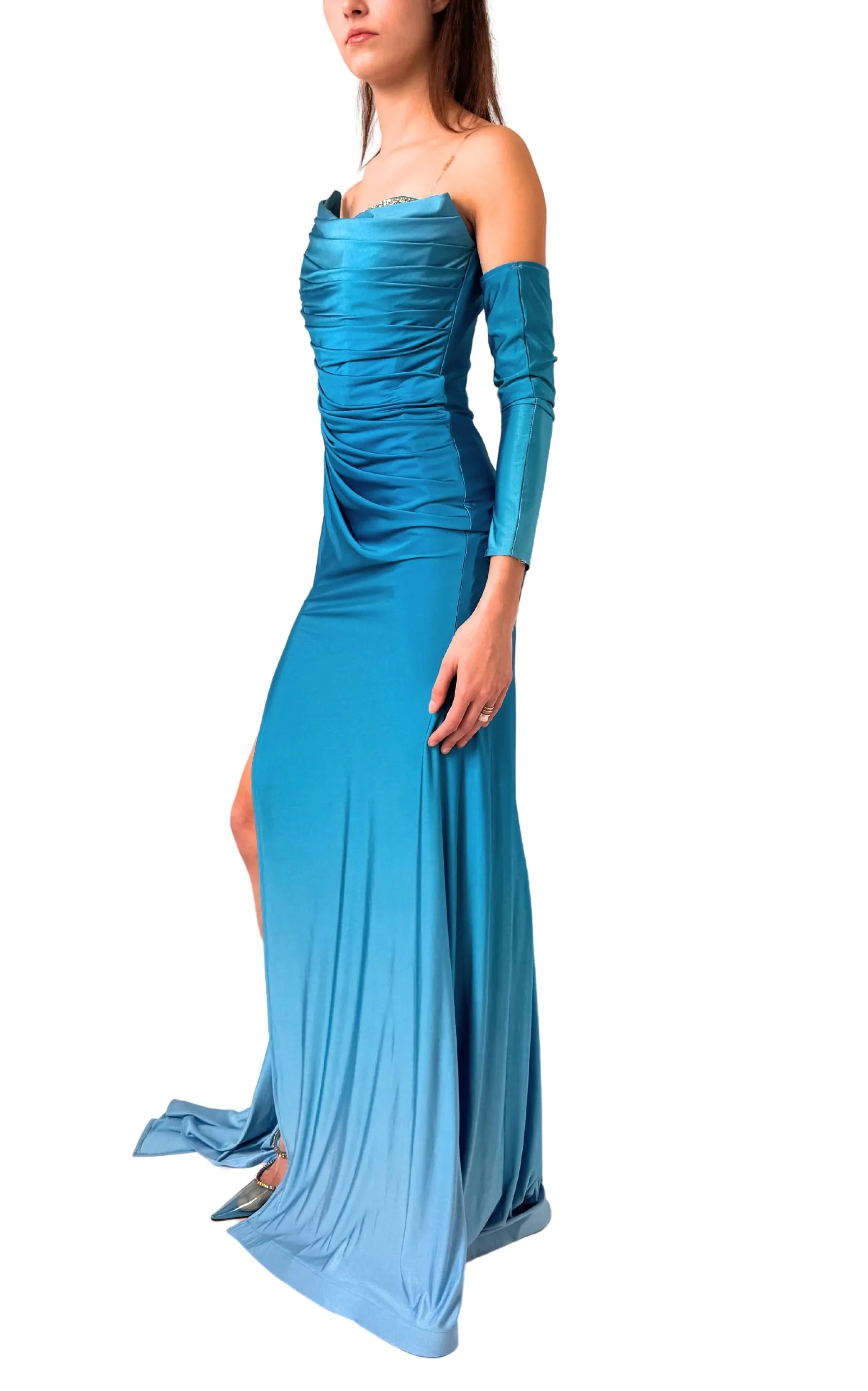 Rhinestone Embellished Blue Ombre Gown