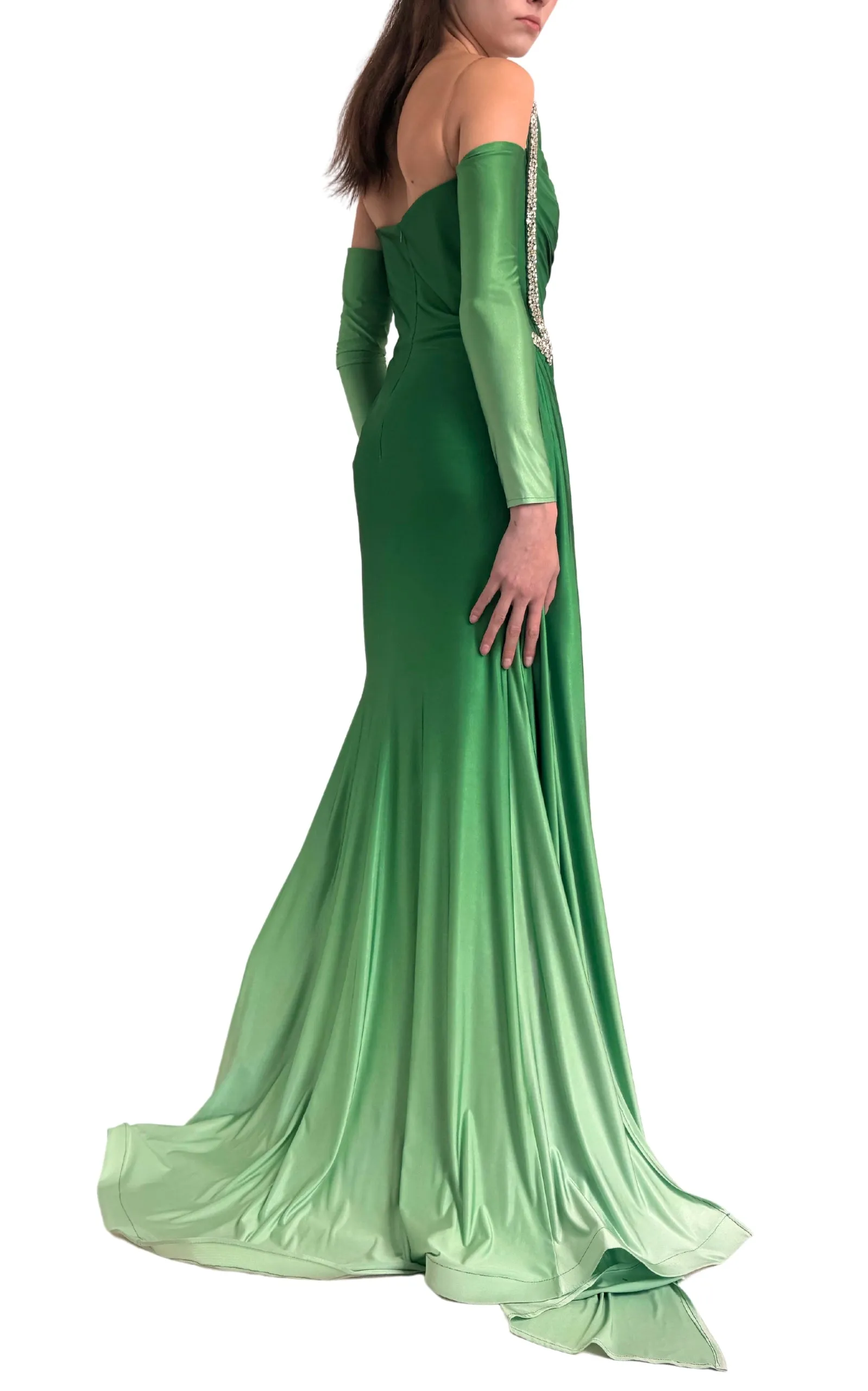 Rhinestone Embellished Green Ombre Gown