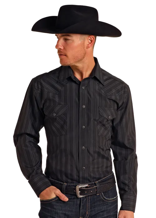 Rock N Roll Denim® Men's Black Stripe Long Sleeve Snap Front Shirt