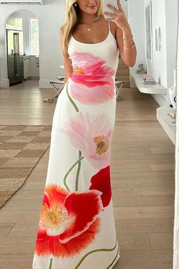 Romantic Beginnings Poppy Blossom Slip Stretch Vacation Maxi Dress