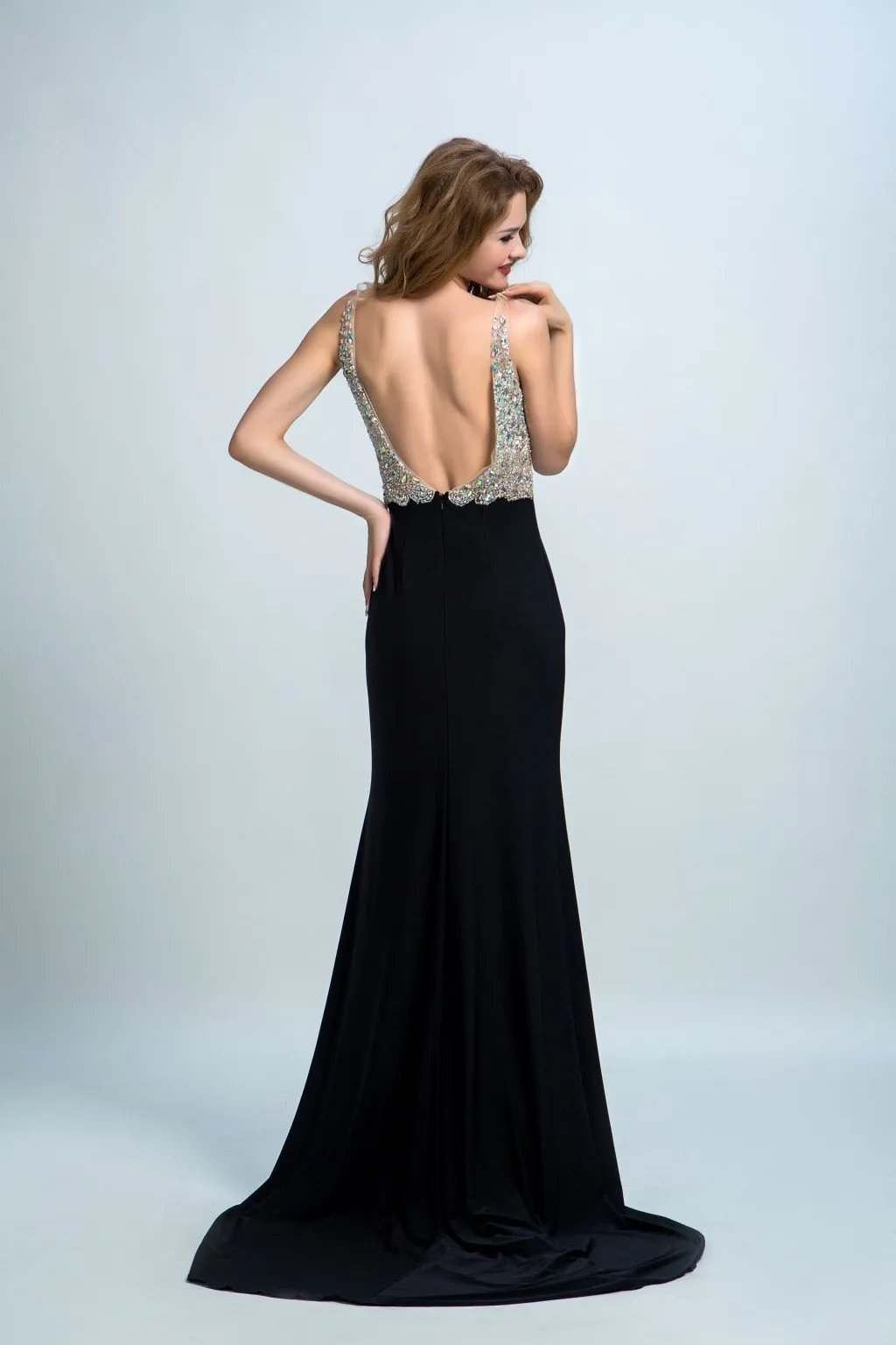 Sheath Sweetheart Sweep Train Chiffon  Rhine Stone Split Evening Dresses 2893