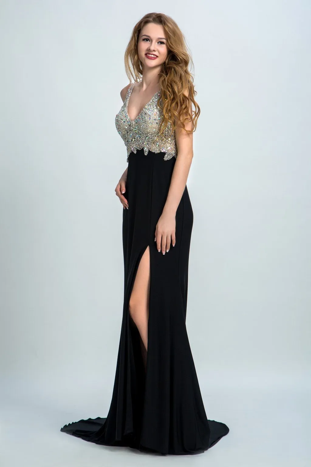 Sheath Sweetheart Sweep Train Chiffon  Rhine Stone Split Evening Dresses 2893