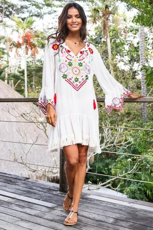 SHU-SHI Women's Bohemian Embroidered Tunic Dress - Bell Sleeve Swimsuit Cover-Up & Casual Short Shift Dress