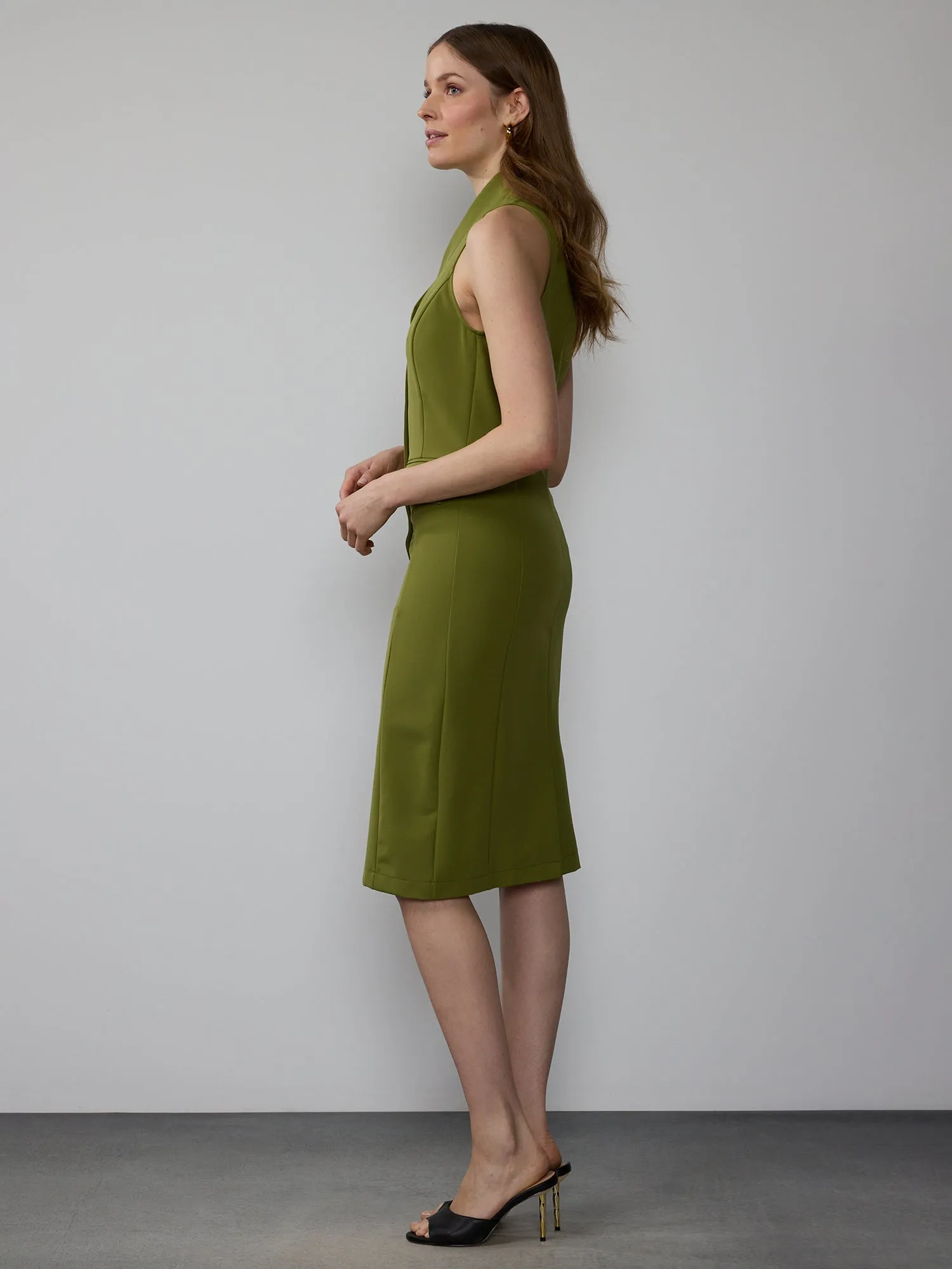 Sleeveless Button Front Fit to Flatter Sheath Dress