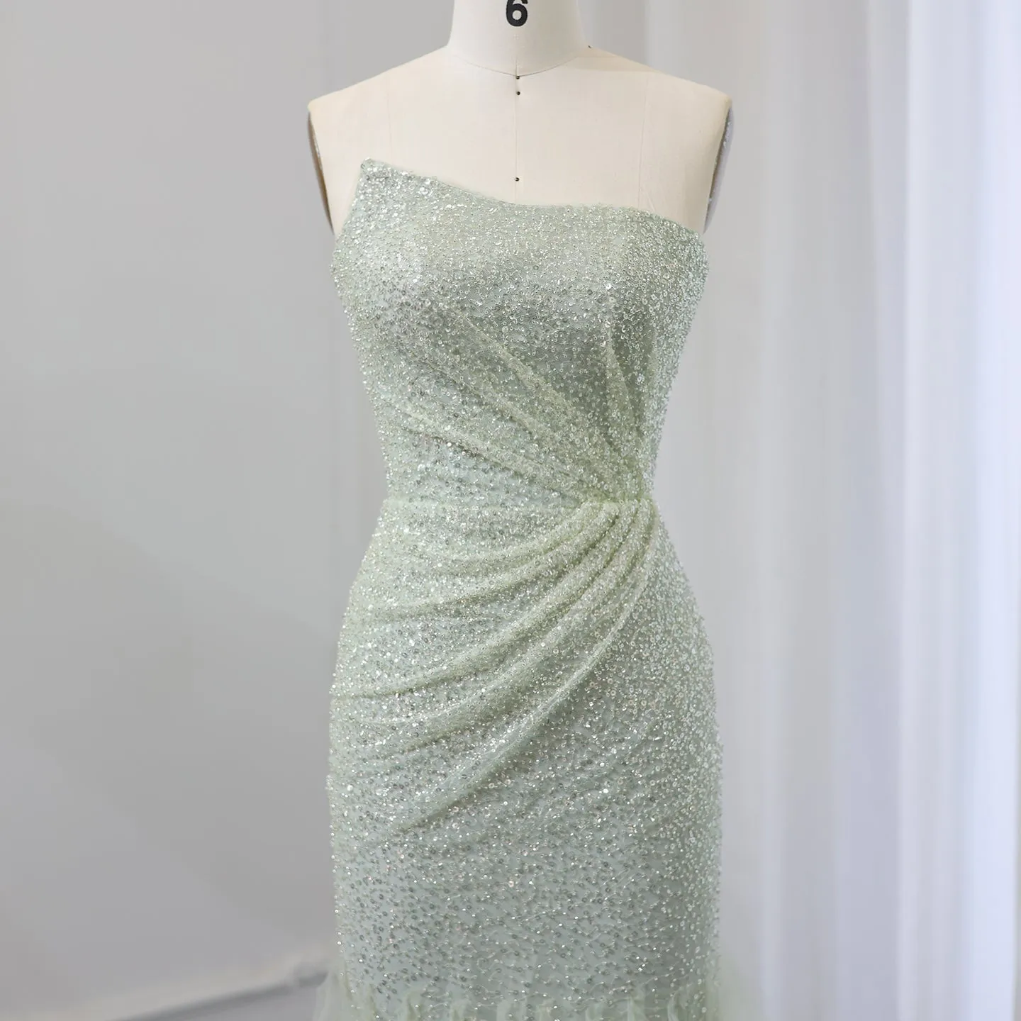 Sparkly Sage Green Sequined Evening Dress SS510