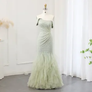 Sparkly Sage Green Sequined Evening Dress SS510