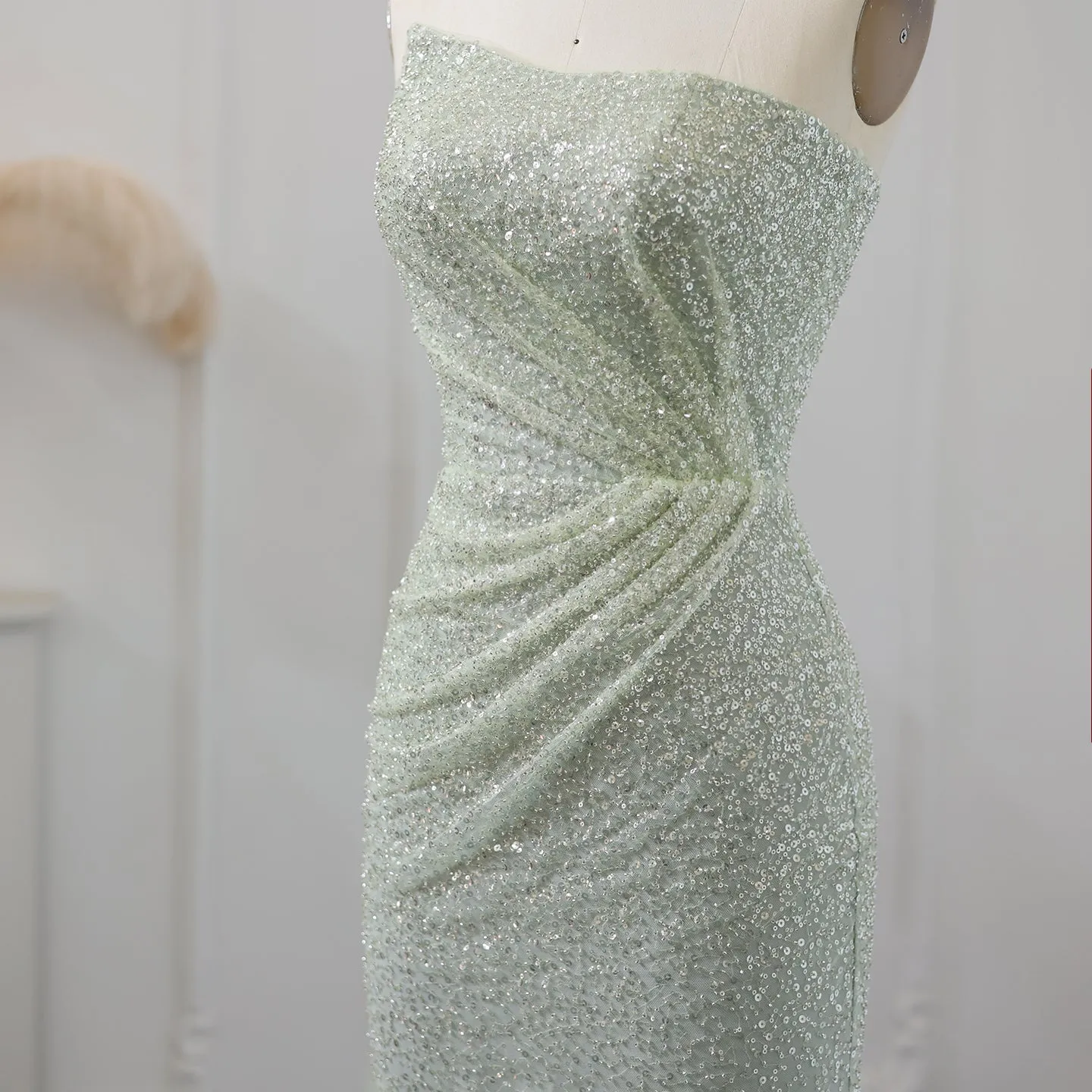 Sparkly Sage Green Sequined Evening Dress SS510