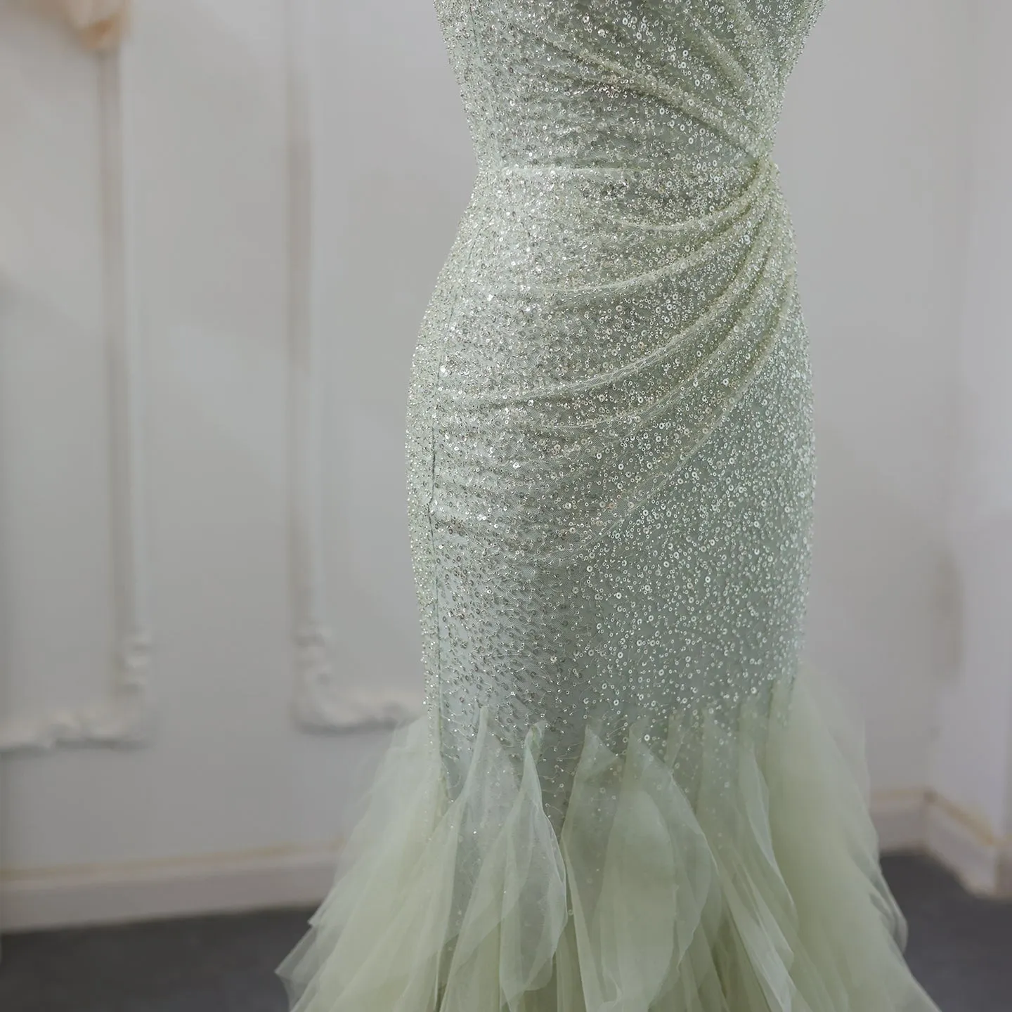 Sparkly Sage Green Sequined Evening Dress SS510