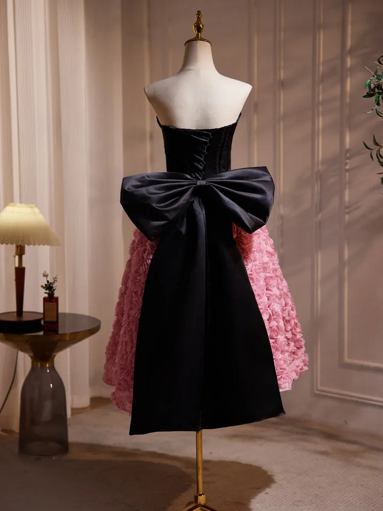 Strapless Hepburn Style Flower Prom Dresses with Bow Tie