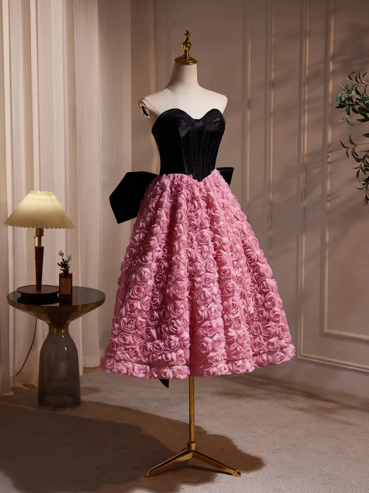 Strapless Hepburn Style Flower Prom Dresses with Bow Tie