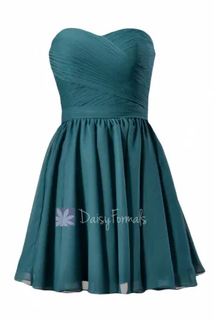 Stylish Peacock Teal  Mini Skirt Strapless Chiffon Cocktail Bridesmaid Dress(BM10824N)