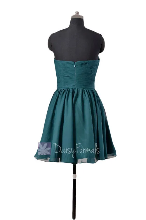 Stylish Peacock Teal  Mini Skirt Strapless Chiffon Cocktail Bridesmaid Dress(BM10824N)