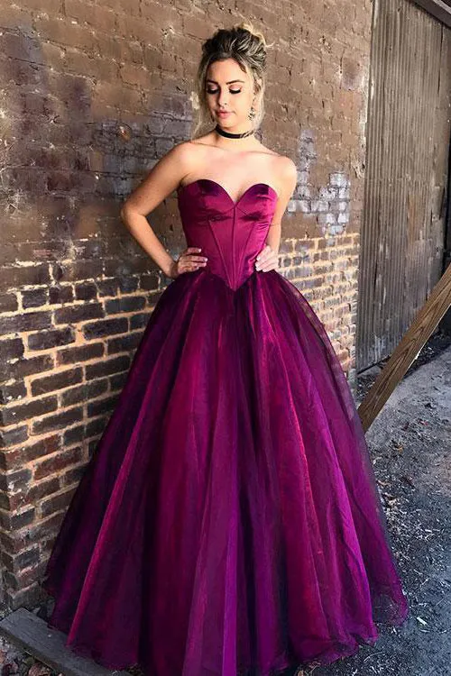 Stylish Sweetheart Purple Tulle Long Prom Dresses,Formal Evening Dresses,Ball Gown Prom Dresses OK513