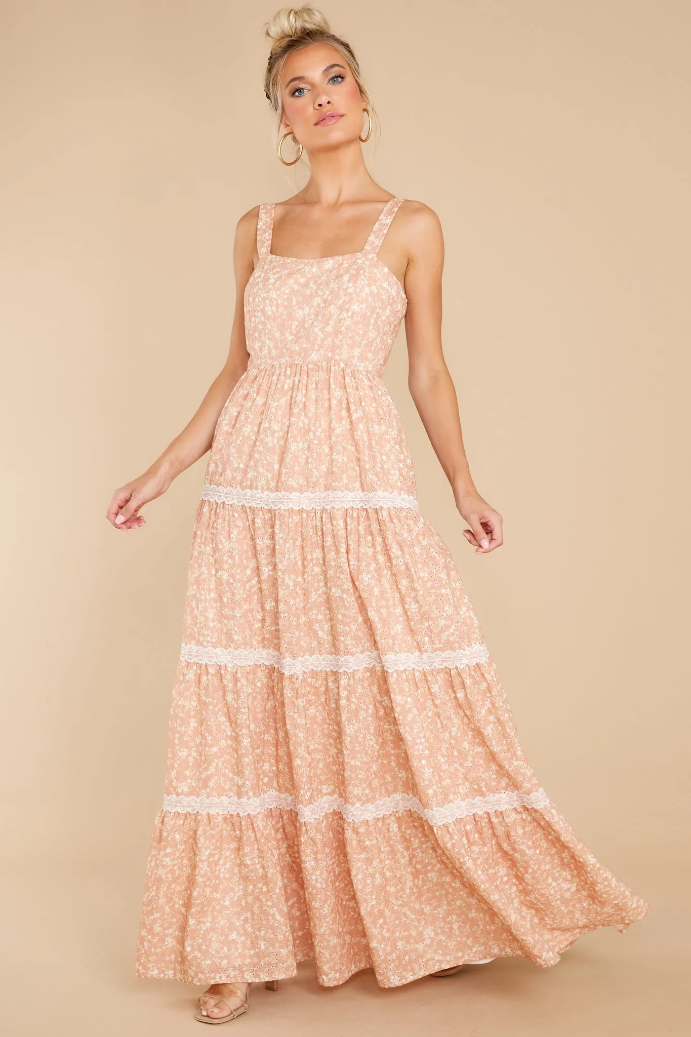 Sweet Disposition Peach Floral Print Maxi Dress