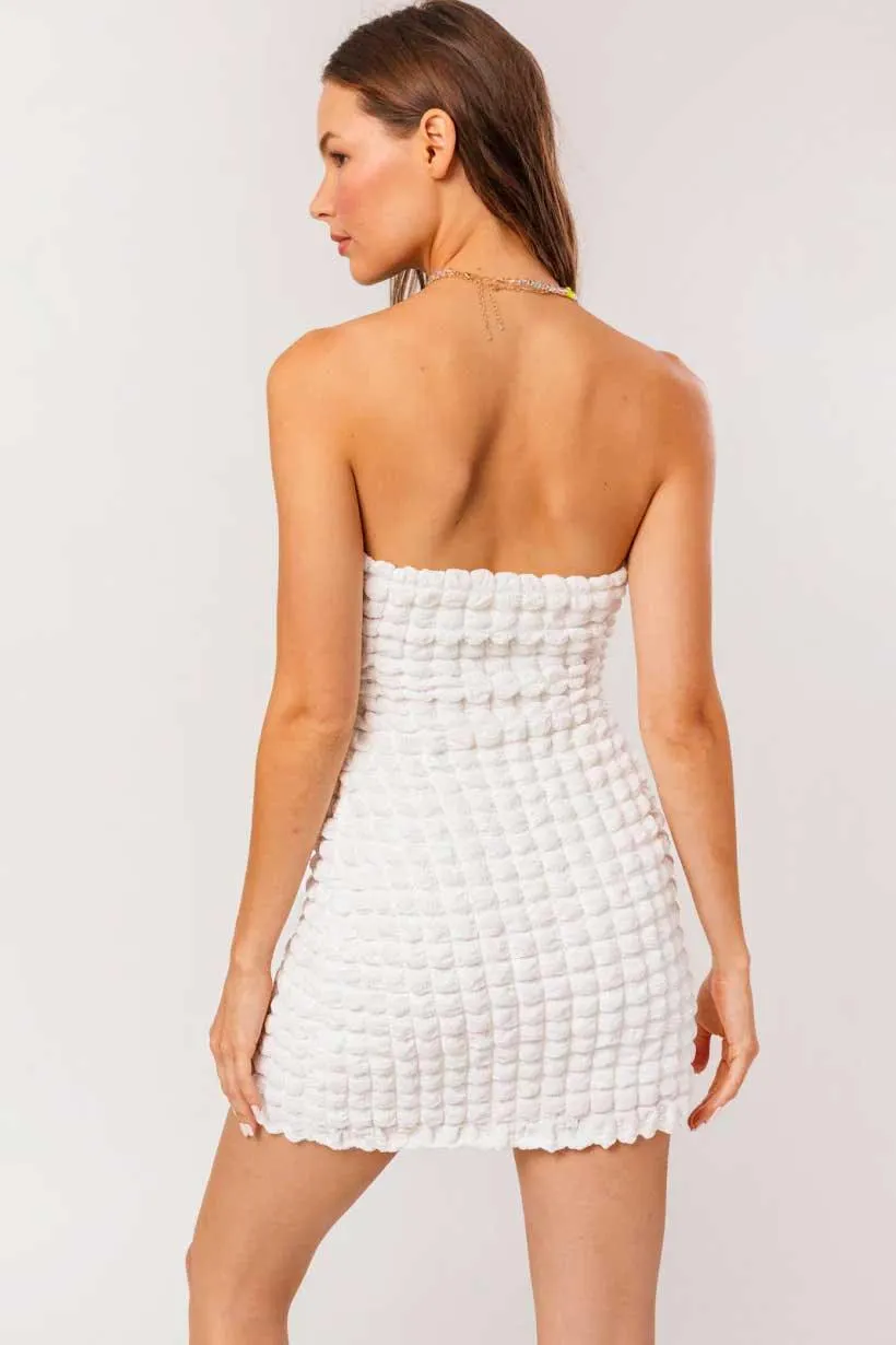 Textured Bubble Tube Strapless Mini Dress