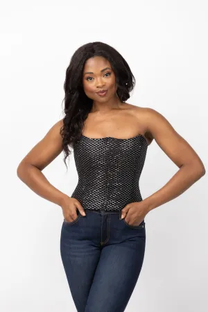 The Sei Curved Bustier Strapless Top in Silver