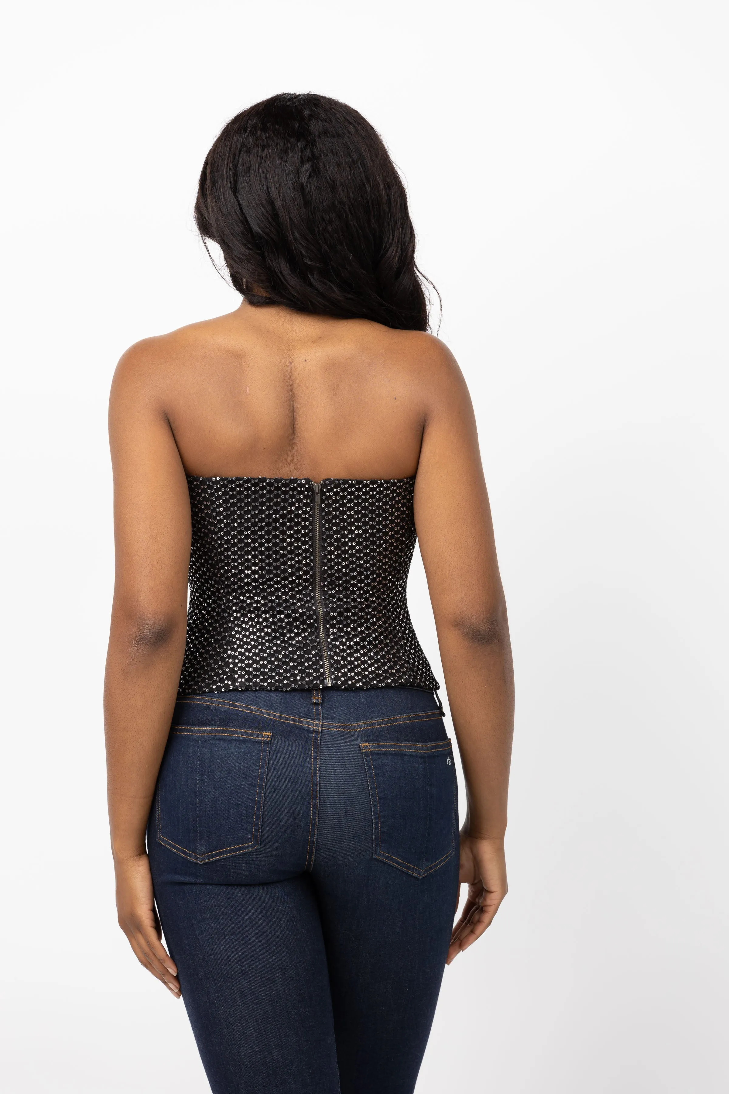 The Sei Curved Bustier Strapless Top in Silver