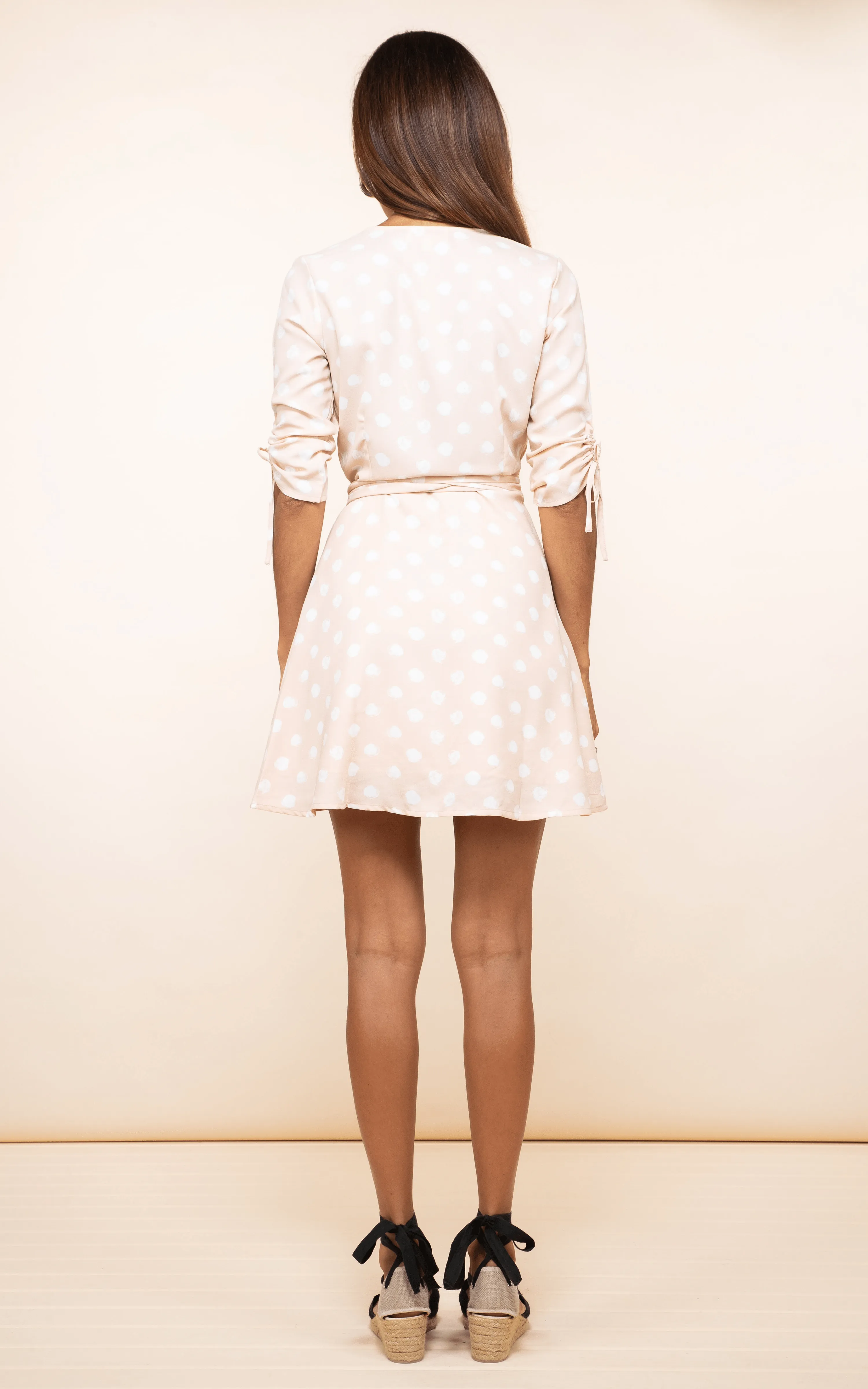 Trixie Mini Dress In Beige Polka Dot