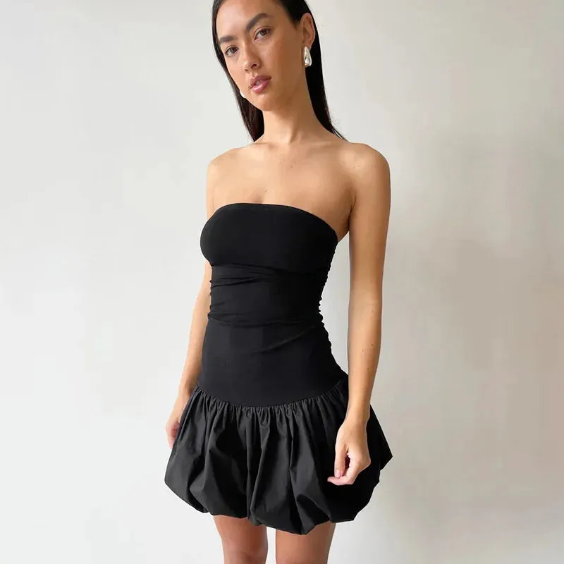 Tube Puff Stylish Hem Mini Dress