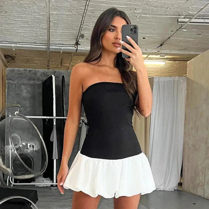 Tube Puff Stylish Hem Mini Dress