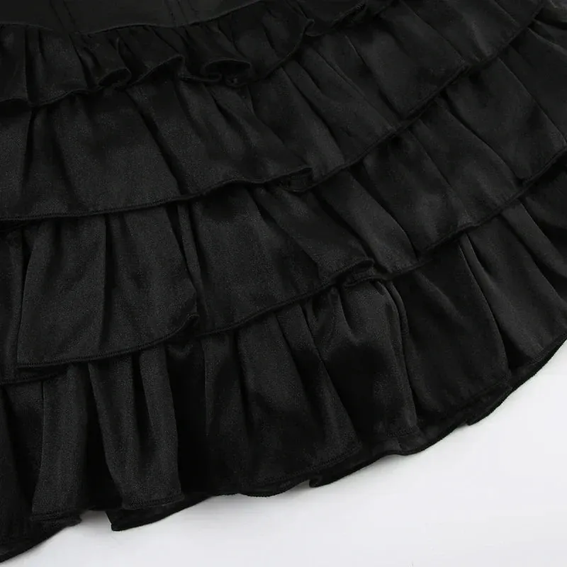 Uniwim Black Strapless Bow Ruffles Tiered Dress