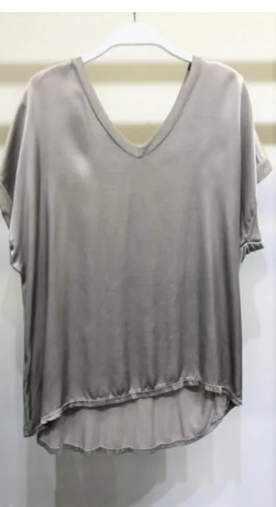 Venti6 Satin/Knit V-neck Top