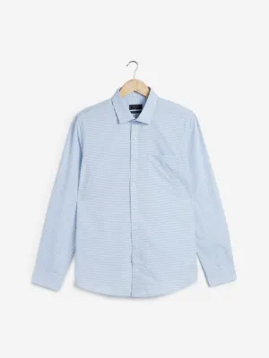 WES Formals Light Blue Striped Slim Fit Shirt